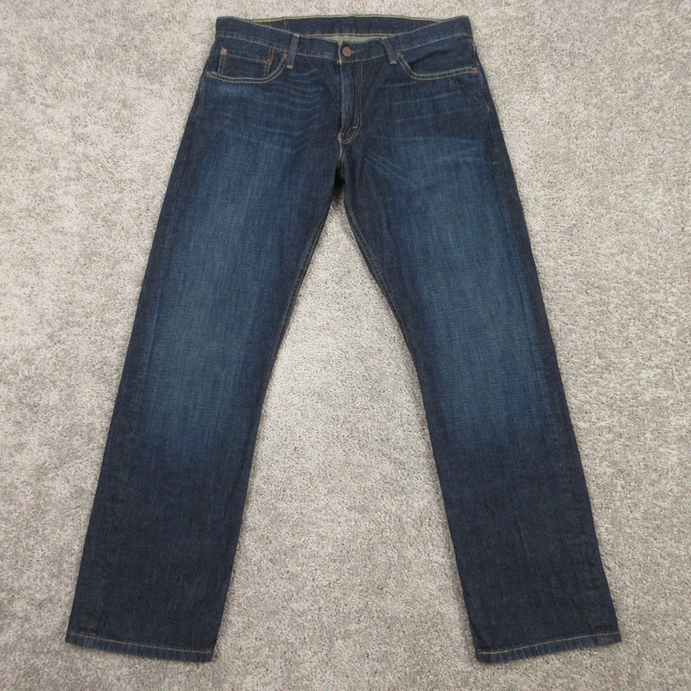 Levis Jeans Mens 34x30 Blue 514 Slim Straight Faded Dark Wash Whisker Denim Pant
